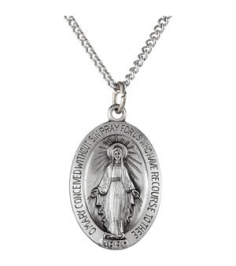 R5020 Necklace Sterling Silver 19 X 13.5 Mm 18 In Polished Oval Miraculous Medal Necklace