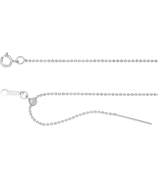 Ch1203 14K White Bead 1 Mm 16-22 In Spring Ring Polished Adjustable Threader Bead Chain
