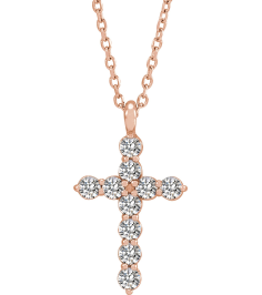 R42363 Necklace 14K Rose Set Natural Diamond Round 2Mm 13 Ctw I1, G-H 18.4 X 10.8 Mm Polished 13 Ctw Natural Diamond Cross 16-18 In Necklace