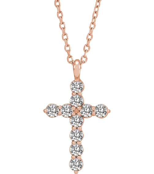 R42363 Necklace 14K Rose Set Natural Diamond Round 2Mm 13 Ctw I1, G-H 18.4 X 10.8 Mm Polished 13 Ctw Natural Diamond Cross 16-18 In Necklace