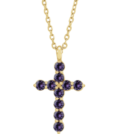 R42363 Necklace 14K Yellow Set Natural Alexandrite Round 2 Mm 18.4 X 10.8 Mm Polished Alexandrite Cross 16-18 In Necklace
