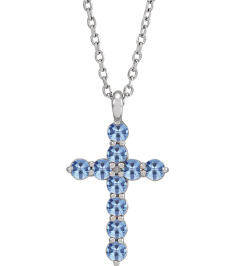 R42363 Necklace Platinum Set Natural Aquamarine Round 2 Mm 18.4 X 10.8 Mm Polished Aquamarine Cross 16-18 In Necklace
