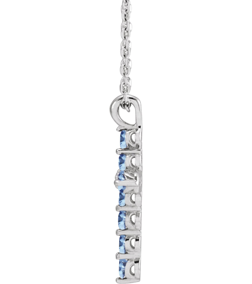 R42363 Necklace Platinum Set Natural Aquamarine Round 2 Mm 18.4 X 10.8 Mm Polished Aquamarine Cross 16-18 In Necklace