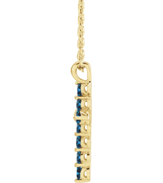 R42363 Necklace 14K Yellow Set Natural Blue Zircon Round 2 Mm 18.4 X 10.8 Mm Polished Blue Zircon Cross 16-18 In Necklace