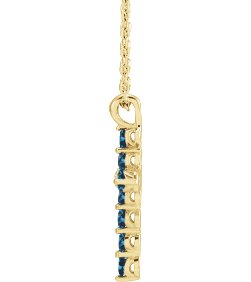 R42363 Necklace 14K Yellow Set Natural Blue Zircon Round 2 Mm 18.4 X 10.8 Mm Polished Blue Zircon Cross 16-18 In Necklace