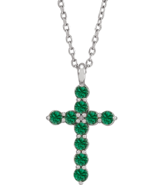 R42363 Necklace Platinum Set Lab-Grown Emerald Round 2 Mm 18.4 X 10.8 Mm Polished Lab-Grown Emerald Cross 16-18 In Necklace