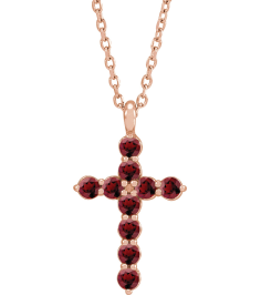 R42363 Necklace 14K Rose Set Natural Mozambique Garnet Round 2 Mm 18.4 X 10.8 Mm Polished Mozambique Garnet Cross 16-18 In Necklace