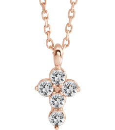 R42363 Necklace 14K Rose Set Natural White Sapphire Round 2 Mm 18.4 X 10.8 Mm Polished White Sapphire Cross 16-18 In Necklace