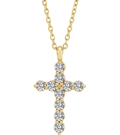 R42363 Necklace 14K Yellow Set Natural Diamond Round 2Mm 13 Ctw I1, G-H 18.4 X 10.8 Mm Polished 13 Ctw Natural Diamond Cross 16-18 In Necklace