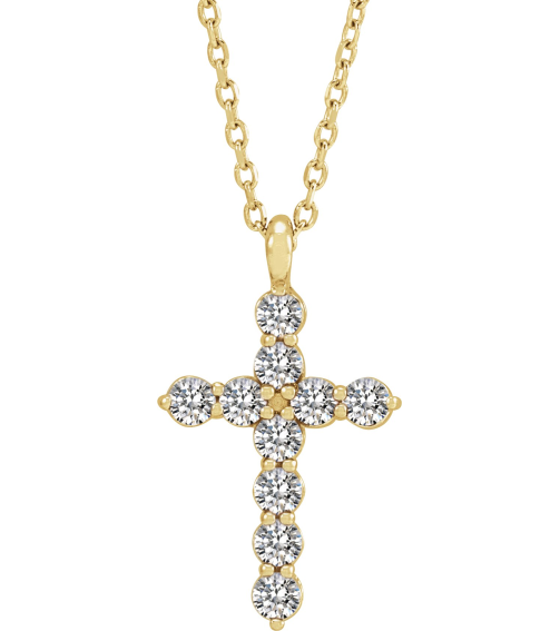 R42363 Necklace 14K Yellow Set Natural Diamond Round 2Mm 13 Ctw I1, G-H 18.4 X 10.8 Mm Polished 13 Ctw Natural Diamond Cross 16-18 In Necklace
