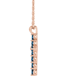 R42363 Necklace 14K Rose Set Natural Blue Zircon Round 2 Mm 18.4 X 10.8 Mm Polished Blue Zircon Cross 16-18 In Necklace