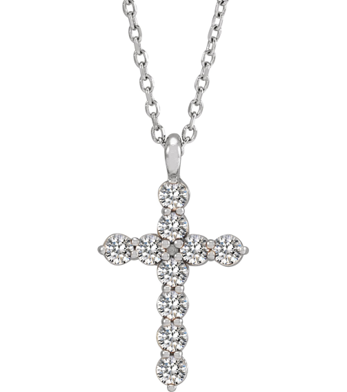 R42363 Necklace Platinum Set Natural Diamond Round 2Mm 13 Ctw Si2-Si3, G-H 18.4 X 10.8 Mm Polished 13 Ctw Natural Diamond Cross 16-18 In Necklace