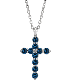 R42363 Necklace Platinum Set Lab-Grown Blue Sapphire Round 2 Mm 18.4 X 10.8 Mm Polished Lab-Grown Blue Sapphire Cross 16-18 In Necklace