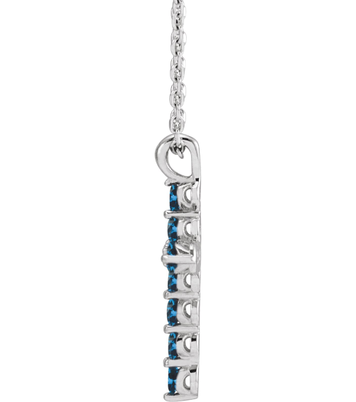 R42363 Necklace Platinum Set Lab-Grown Blue Sapphire Round 2 Mm 18.4 X 10.8 Mm Polished Lab-Grown Blue Sapphire Cross 16-18 In Necklace