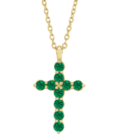 R42363 Necklace 14K Yellow Set Lab-Grown Emerald Round 2 Mm 18.4 X 10.8 Mm Polished Lab-Grown Emerald Cross 16-18 In Necklace