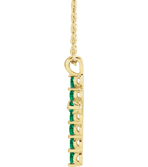R42363 Necklace 14K Yellow Set Lab-Grown Emerald Round 2 Mm 18.4 X 10.8 Mm Polished Lab-Grown Emerald Cross 16-18 In Necklace