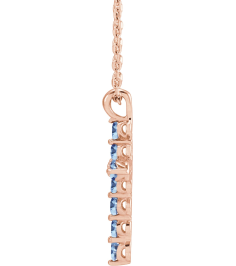 R42363 Necklace 14K Rose Set Natural Aquamarine Round 2 Mm 18.4 X 10.8 Mm Polished Aquamarine Cross 16-18 In Necklace
