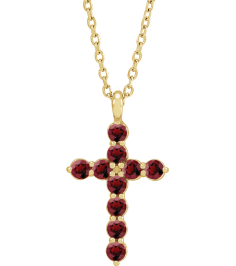 R42363 Necklace 14K Yellow Set Natural Mozambique Garnet Round 2 Mm 18.4 X 10.8 Mm Polished Mozambique Garnet Cross 16-18 In Necklace