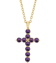 R42363 Necklace 14K Yellow Set Natural Amethyst Round 2 Mm 18.4 X 10.8 Mm Polished Amethyst Cross 16-18 In Necklace