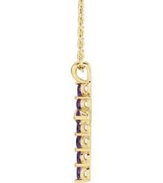 R42363 Necklace 14K Yellow Set Natural Amethyst Round 2 Mm 18.4 X 10.8 Mm Polished Amethyst Cross 16-18 In Necklace