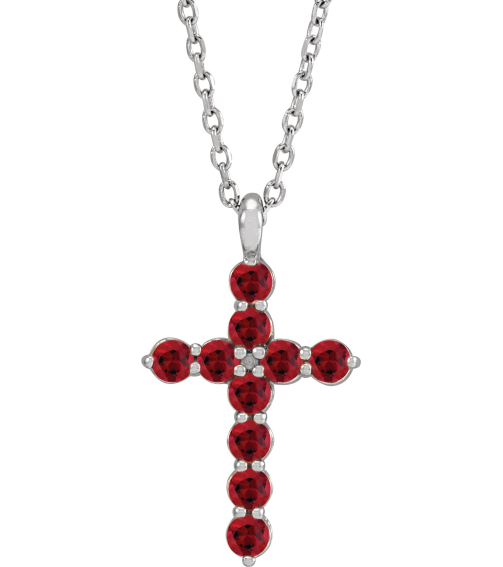 R42363 Necklace 14K White Set Lab-Grown Ruby Round 2 Mm 18.4 X 10.8 Mm Polished Lab-Grown Ruby Cross 16-18 In Necklace