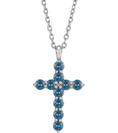 R42363 Necklace Platinum Set Natural Blue Zircon Round 2 Mm 18.4 X 10.8 Mm Polished Blue Zircon Cross 16-18 In Necklace