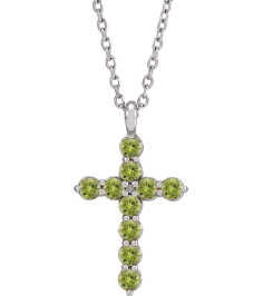 R42363 Necklace Platinum Set Natural Peridot Round 2 Mm 18.4 X 10.8 Mm Polished Peridot Cross 16-18 In Necklace