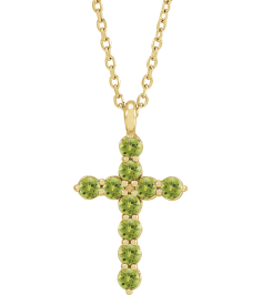 R42363 Necklace 14K Yellow Set Natural Peridot Round 2 Mm 18.4 X 10.8 Mm Polished Peridot Cross 16-18 In Necklace