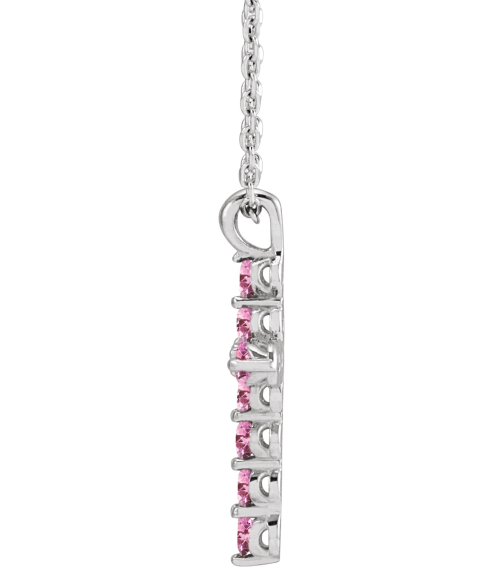 R42363 Necklace Platinum Set Natural Pink Tourmaline Round 2 Mm 18.4 X 10.8 Mm Polished Pink Tourmaline Cross 16-18 In Necklace