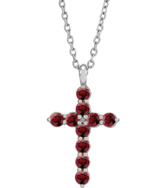R42363 Necklace Platinum Set Natural Mozambique Garnet Round 2 Mm 18.4 X 10.8 Mm Polished Mozambique Garnet Cross 16-18 In Necklace