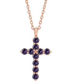 R42363 Necklace 14K Rose Set Lab-Grown Alexandrite Round 2 Mm 18.4 X 10.8 Mm Polished Lab-Grown Alexandrite Cross 16-18 In Necklace