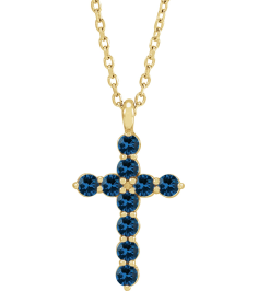 R42363 Necklace 14K Yellow Set Natural Blue Sapphire Round 2 Mm 18.4 X 10.8 Mm Polished Blue Sapphire Cross 16-18 In Necklace