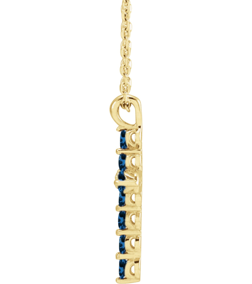 R42363 Necklace 14K Yellow Set Natural Blue Sapphire Round 2 Mm 18.4 X 10.8 Mm Polished Blue Sapphire Cross 16-18 In Necklace