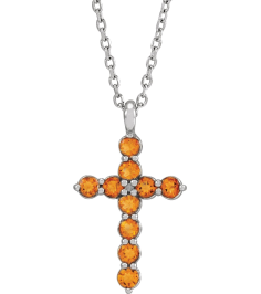 R42363 Necklace Platinum Set Natural Citrine Round 2 Mm 18.4 X 10.8 Mm Polished Citrine Cross 16-18 In Necklace