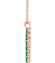 R42363 Necklace 14K Rose Set Natural Emerald Round 2 Mm 18.4 X 10.8 Mm Polished Emerald Cross 16-18 In Necklace