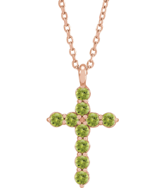 R42363 Necklace 14K Rose Set Natural Peridot Round 2 Mm 18.4 X 10.8 Mm Polished Peridot Cross 16-18 In Necklace