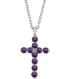 R42363 Necklace Platinum Set Natural Amethyst Round 2 Mm 18.4 X 10.8 Mm Polished Amethyst Cross 16-18 In Necklace
