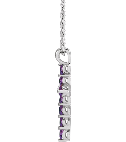 R42363 Necklace Platinum Set Natural Amethyst Round 2 Mm 18.4 X 10.8 Mm Polished Amethyst Cross 16-18 In Necklace