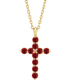 R42363 Necklace 14K Yellow Set Lab-Grown Ruby Round 2 Mm 18.4 X 10.8 Mm Polished Lab-Grown Ruby Cross 16-18 In Necklace