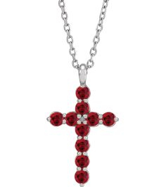 R42363 Necklace Platinum Set Lab-Grown Ruby Round 2 Mm 18.4 X 10.8 Mm Polished Lab-Grown Ruby Cross 16-18 In Necklace