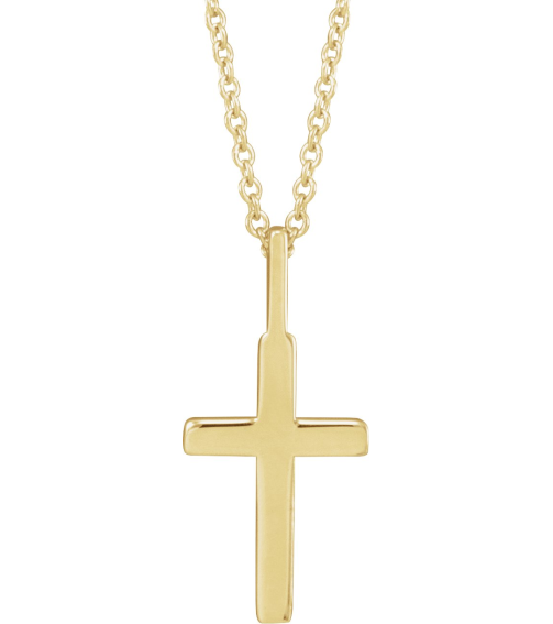 R50005 Necklace 14K Yellow 20 X 11 Mm 16-18 In Polished Knife Edge Cross Necklace