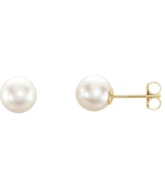 61103 Earring Set Cultured White Akoya Pearl Pearl 7 Mm 14K Yellow Pair Friction Backs Included Polished Cultured Akoya Pearl Earrings