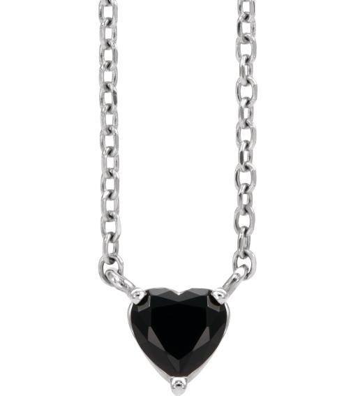 88055 Necklace Set Sterling Silver Heart Natural Black Onyx 4 X 4 Mm 16-18 In Polished Black Onyx Solitaire Necklace