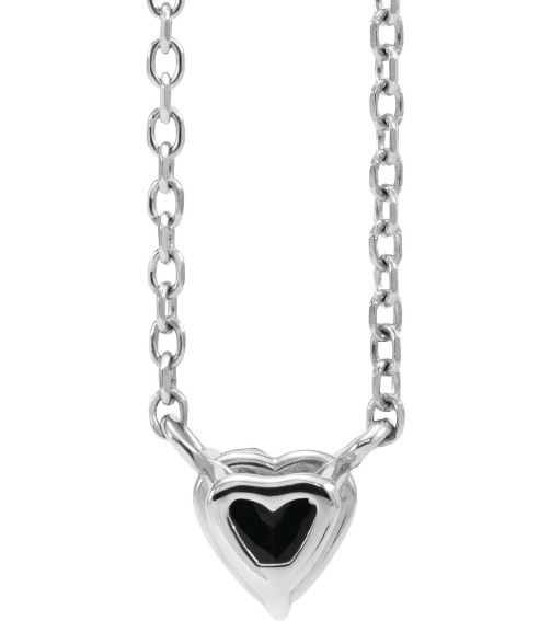 88055 Necklace Set Sterling Silver Heart Natural Black Onyx 4 X 4 Mm 16-18 In Polished Black Onyx Solitaire Necklace