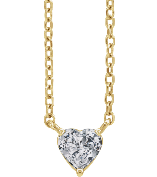 88055 Necklace Set 14K Yellow Heart Natural White Sapphire 4 X 4 Mm 16-18 In Polished White Sapphire Solitaire Necklace