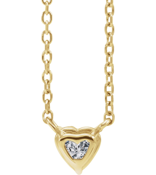 88055 Necklace Set 14K Yellow Heart Natural White Sapphire 4 X 4 Mm 16-18 In Polished White Sapphire Solitaire Necklace