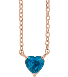 88055 Necklace Set 14K Rose Heart Natural London Blue Topaz 4 X 4 Mm 16-18 In Polished London Blue Topaz Solitaire Necklace