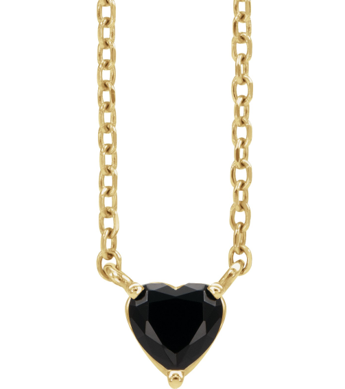 88055 Necklace Set 14K Yellow Heart Natural Black Onyx 4 X 4 Mm 16-18 In Polished Black Onyx Solitaire Necklace