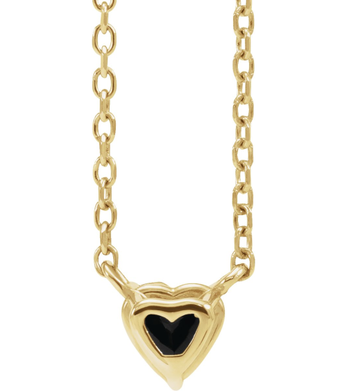 88055 Necklace Set 14K Yellow Heart Natural Black Onyx 4 X 4 Mm 16-18 In Polished Black Onyx Solitaire Necklace