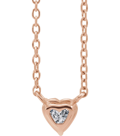 88055 Necklace Set 14K Rose Heart Natural White Sapphire 4 X 4 Mm 16-18 In Polished White Sapphire Solitaire Necklace